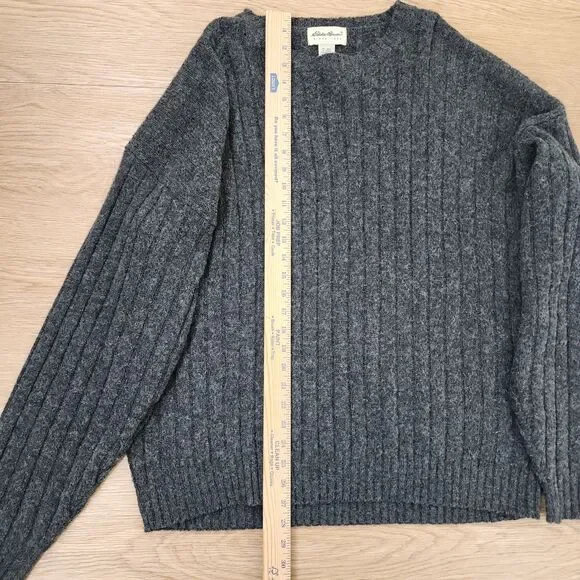 Eddie Bauer Wool Blend Sweater Mens XXL Gray V Neck Chunky Vintage Knit EUC - Picture 5 of 10